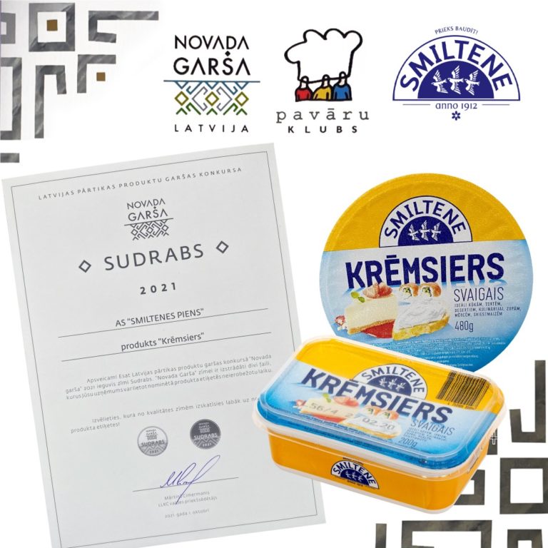 Latvijas pārtikas produktu garšas konkursā “Novada garša 2021″ trīs “Smiltenes piens” ražotie produkti,  ieguvuši zīmi SUDRABS! Svaigais siers BURRATA, 35% SALDAIS KRĒJUMS  un KRĒMSIERS.