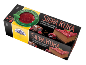 Siera kūka ar šokolādes brauniju un aveņu ievārījumu